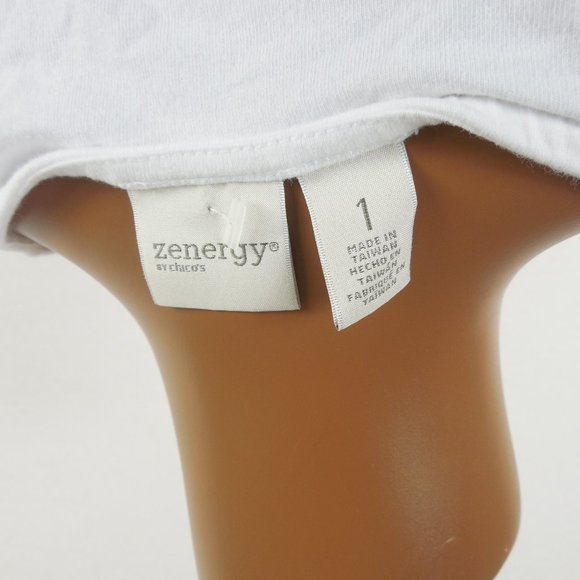 CHICO'S Top M Sz 1 Casual Shirt White/Red/Gold Stretch Cotton Blouse 3/4 Sleeves - Picture 7 of 9